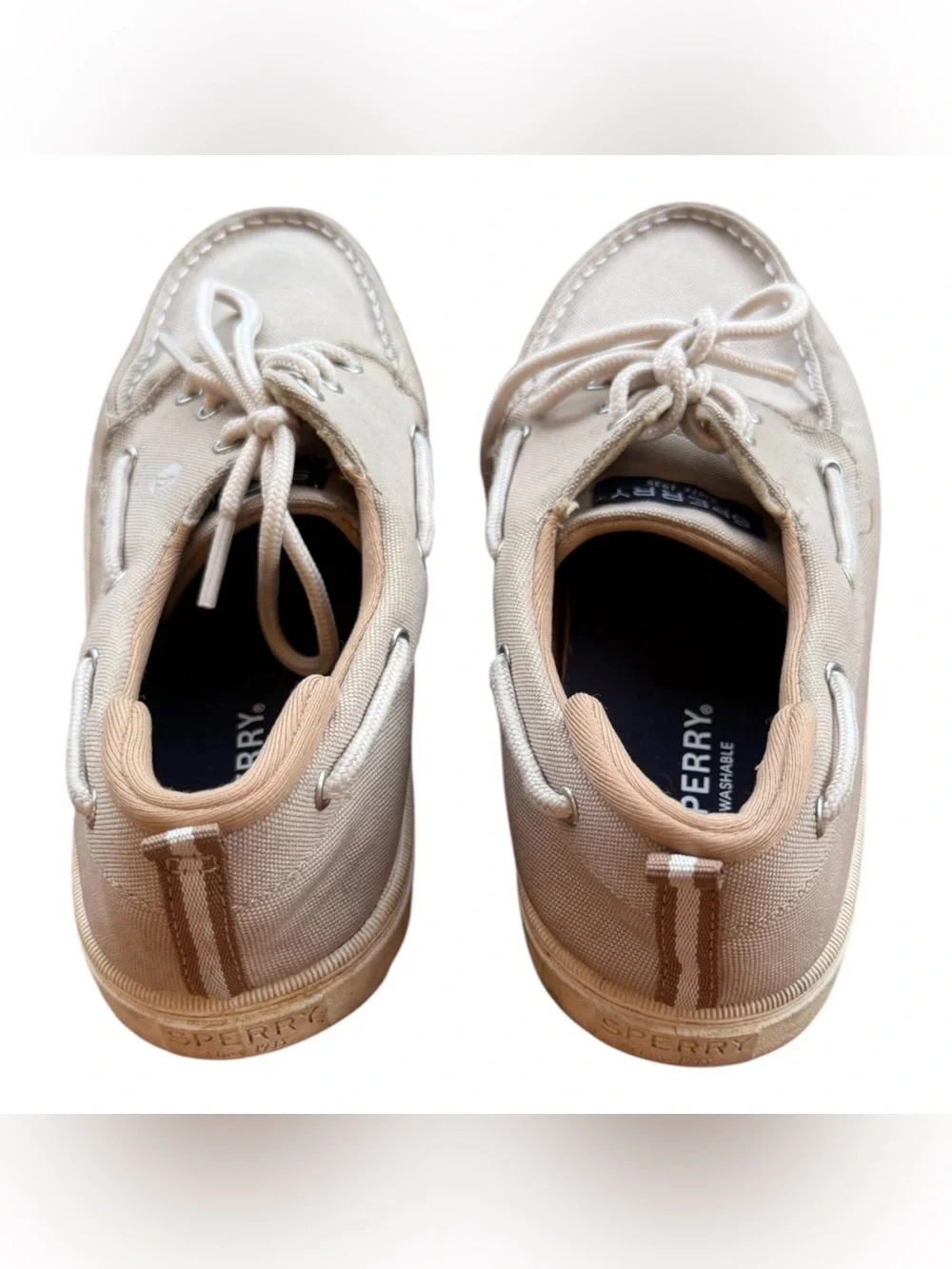 Sperry Beige Canvas Boat Shoes Men’s US 7M Lace-Up Rubber Sole SCK264907